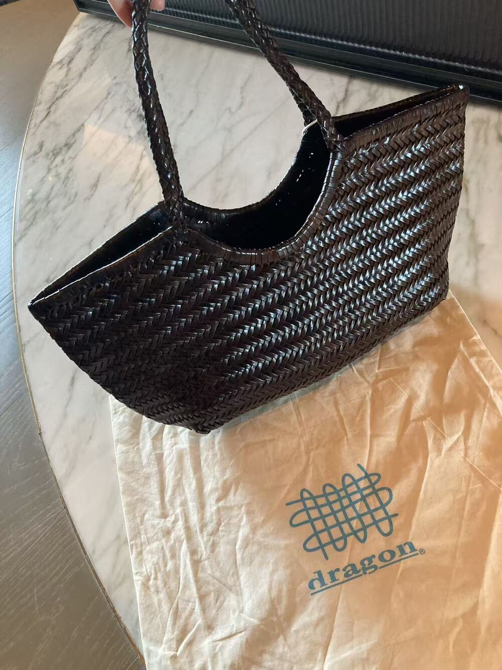 Dragon Diffusion Nantucket Large Dark Brown Hand‑Woven Leather Shoulder Tote - Picture 2 of 7